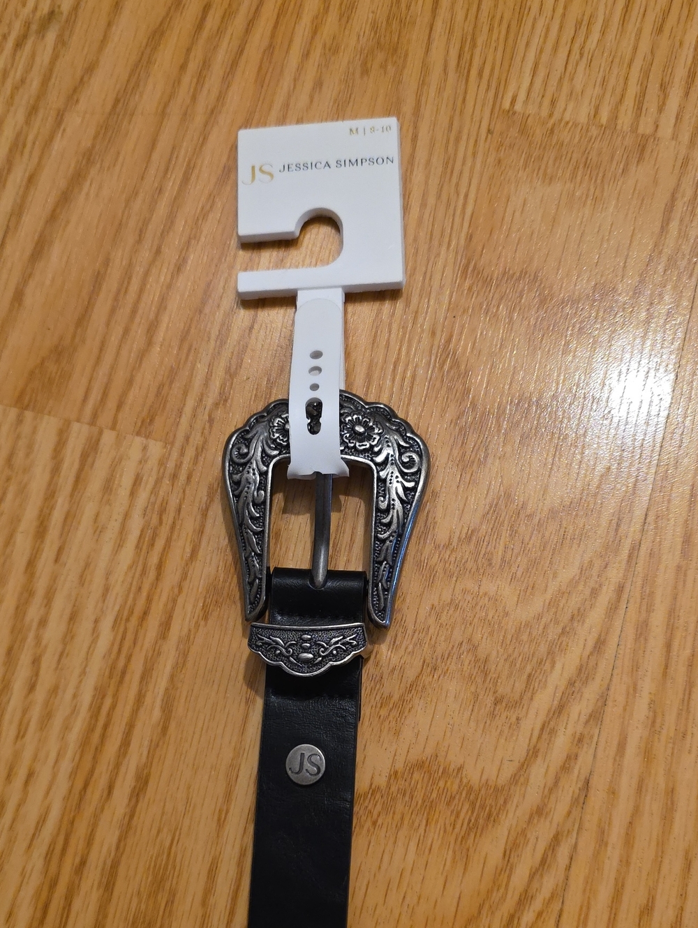 Jessica Simpson Black Leather Belt with Western Style Silver-Tone Buckle